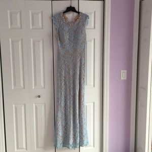 Blue lace prom dress